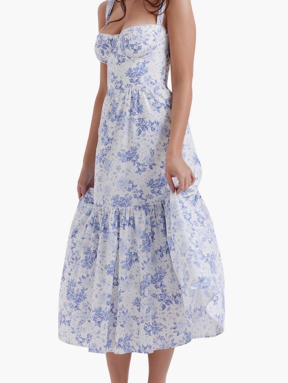 House of CB White and Light Blue Floral Midi Dress